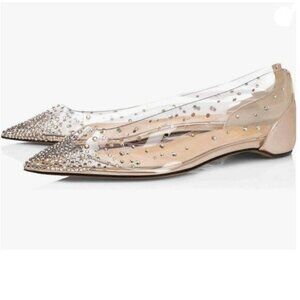 XYD Champagne Rhinestones Studded Hidden Heels Slip On Pointed Toe Evening Shoes